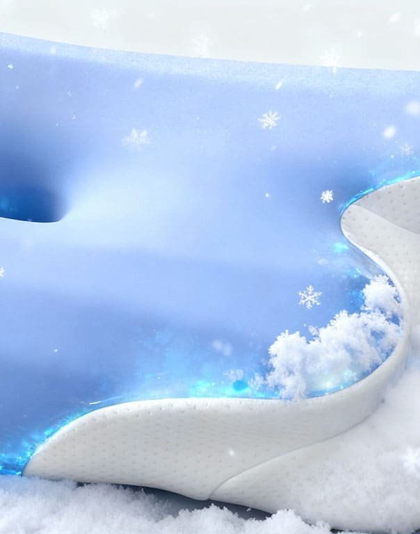 Close-up of the Ergo Pillow surface illustrated with a cooling effect
