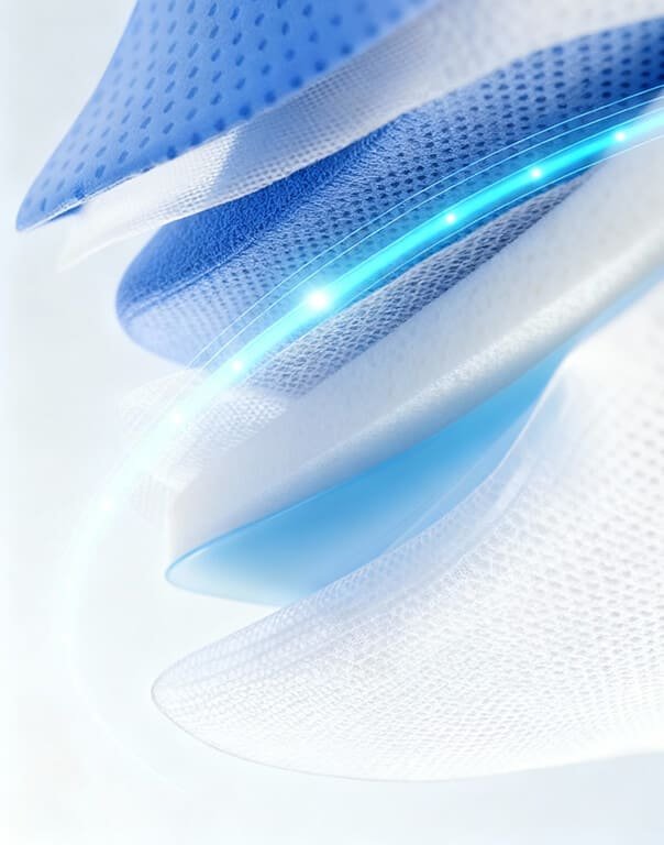 Illustration of the pillow's layered breathable fabric construction